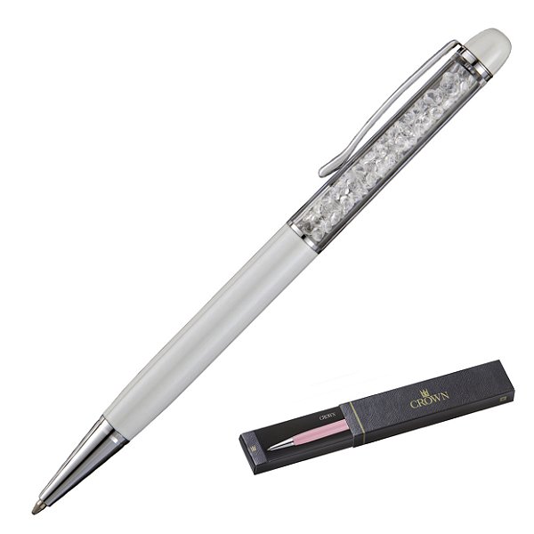 CANETA CROWN CRISTAL ESF BRANCA