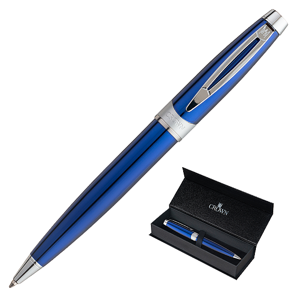 CANETA CROWN PICASSO SILVER ESF AZUL
