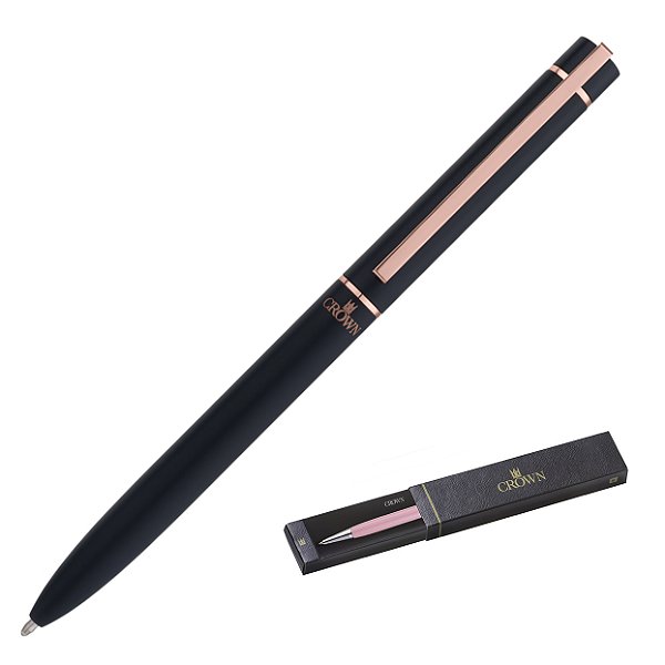 CANETA CROWN SENSATION ESF PRETA COM OURO ROSA