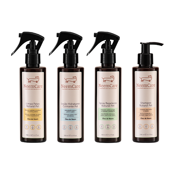 Kit Bem-Estar NeemCare – Shampoo + Repelente + Hidratante + Limpa Patas Proteção Natural para Cães e Gatos contra Pulgas Carrapatos e Ressecamento