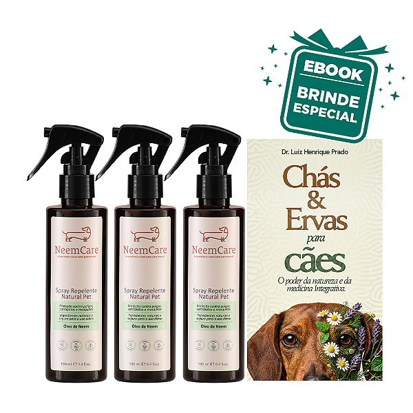 Kit Triplo Repelente NeemCare – Proteção Natural contra Pulgas Carrapatos e Mosquitos para Cães e Gatos