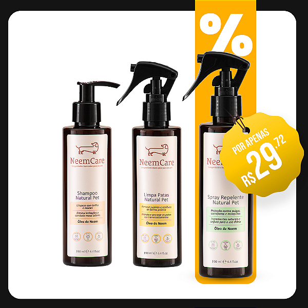 Kit Aniversário - Banho & Proteção NeemCare – Shampoo + Limpa patas + Repelente