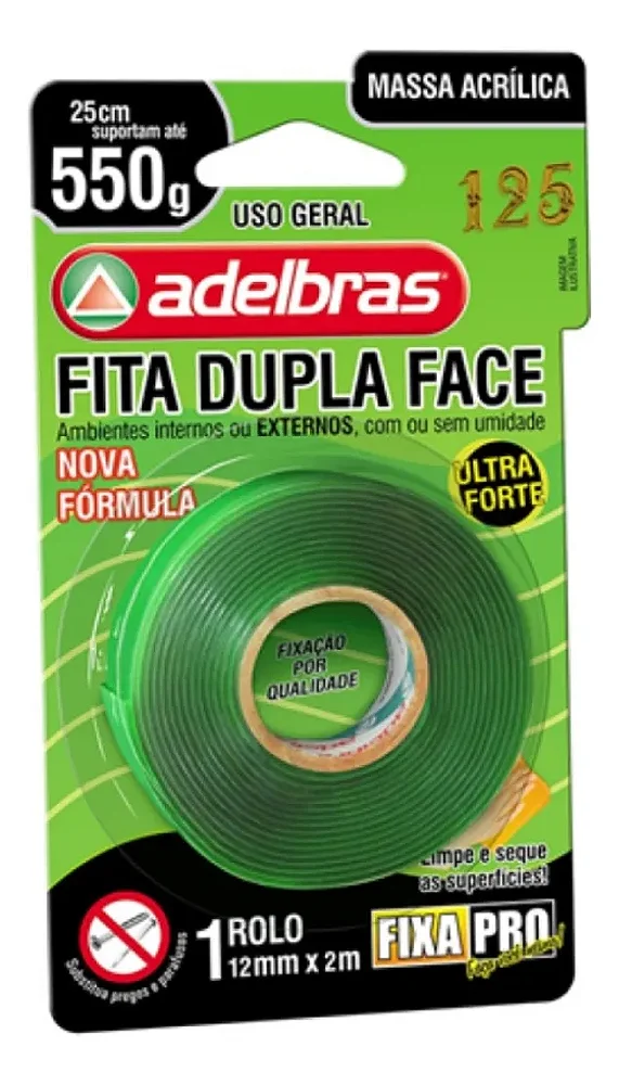 Fita Dupla Face 12mmx2m Massa Adesiva Fixa Pro - Adelbras