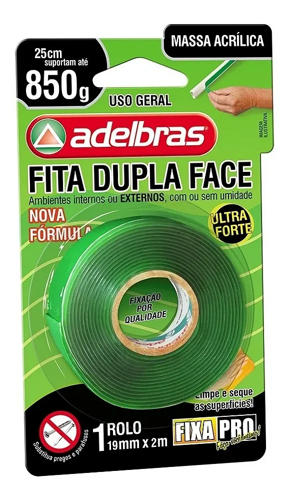 Fita Dupla Face 19mmx2m Massa Adesiva Fixa Pro - Adelbras