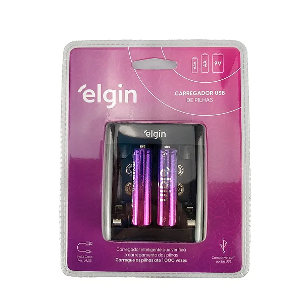 Carregador de Pilhas e Bateria Bivolt USB - Elgin