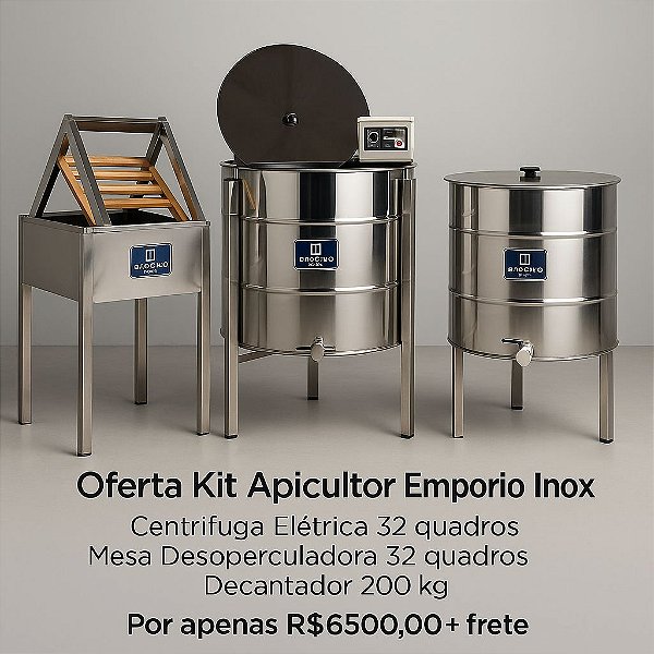 Kit Apícola Centrífuga Elétrica 32 quadros + Decantador 200kg + Mesa Desoperculadora 32 quadros