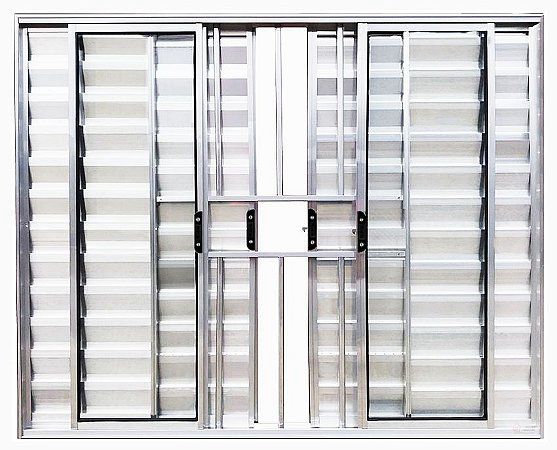 Janela Veneziana 6 Folhas Com Grade - Alumínio Brilhante - Linha Modular