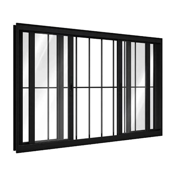 Janela Vitro 4 Folhas Com Grade - Alumínio Preto - Linha Modular