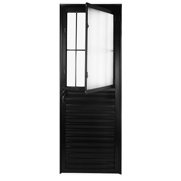 Porta Social com Postigo Vidro Boreal - Alumínio Preto - Linha 25