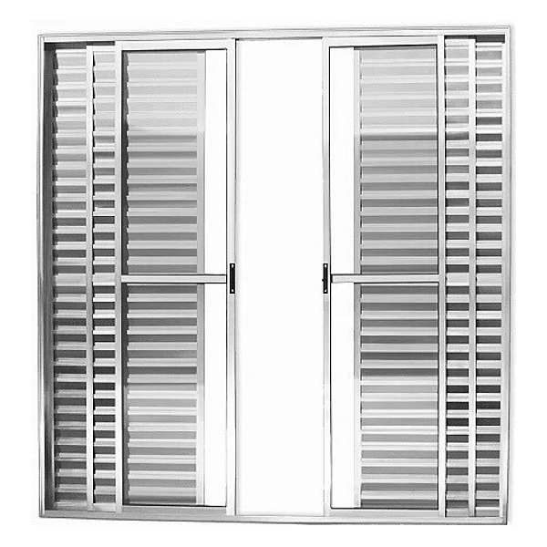 Porta Balcão 6 Folhas com Fechadura - Alumínio Brilhante - Linha 25