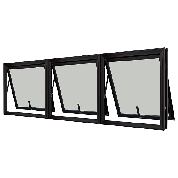 Janela Maxim-Ar - 3 Seções - sem Grade - Alumínio Preto - Vidro Mini Boreal - Linha 25