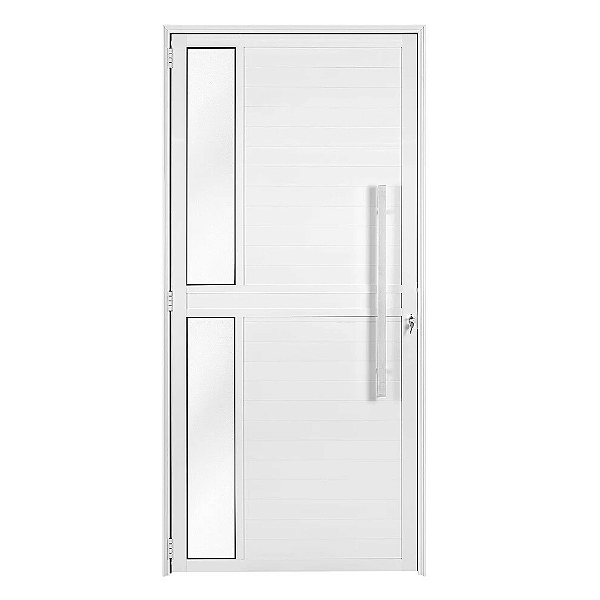 Porta Lambril com Puxador e Visor - com Fecho Rolete - Vidro Boreal - Alumínio Branco - Linha 25