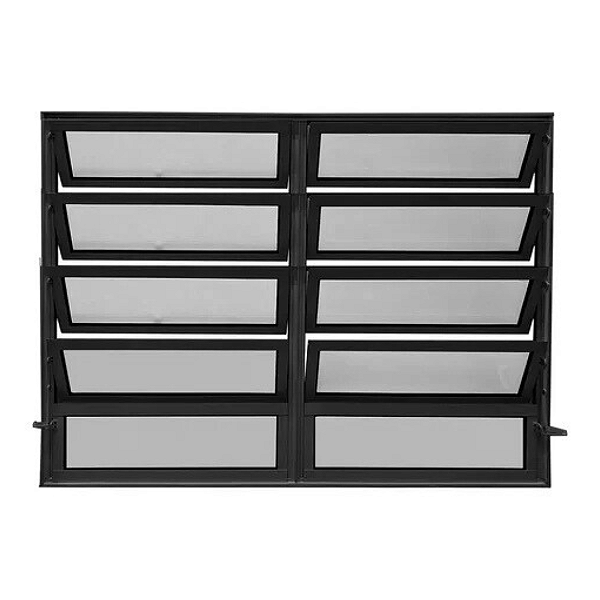 Janela Basculante 2 Seções - Vidro Mini Boreal - Alumínio Preto - Linha 25