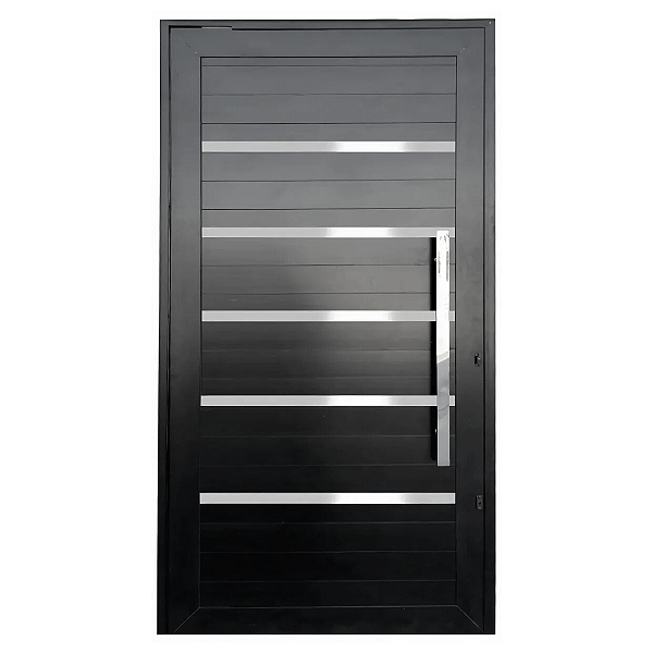 Porta Pivotante Lambril com Friso e Puxador - Alumínio Preto - Linha 30