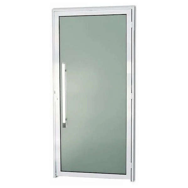 Porta de Vidro com Puxador - Vidro Liso Incolor - Alumínio Branco - Linha 30