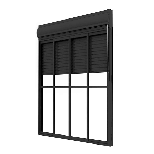 Porta com Persiana Integrada Manual com Fita - 4 Folhas - Alumínio Preto
