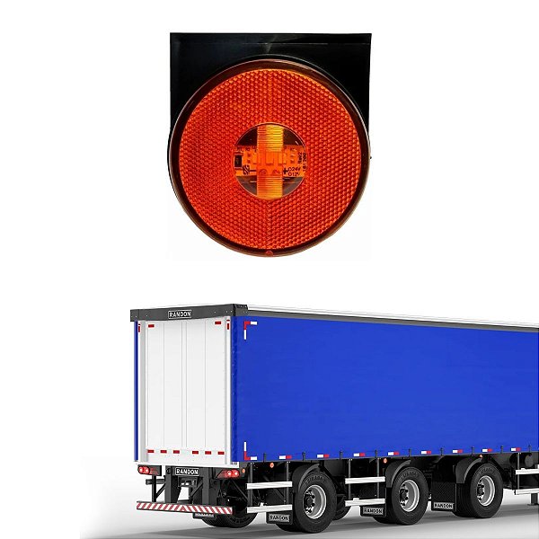 LANTERNA LATERAL 85MM CARRETA RANDON BIVOLT C/ SUPORTE AMBAR