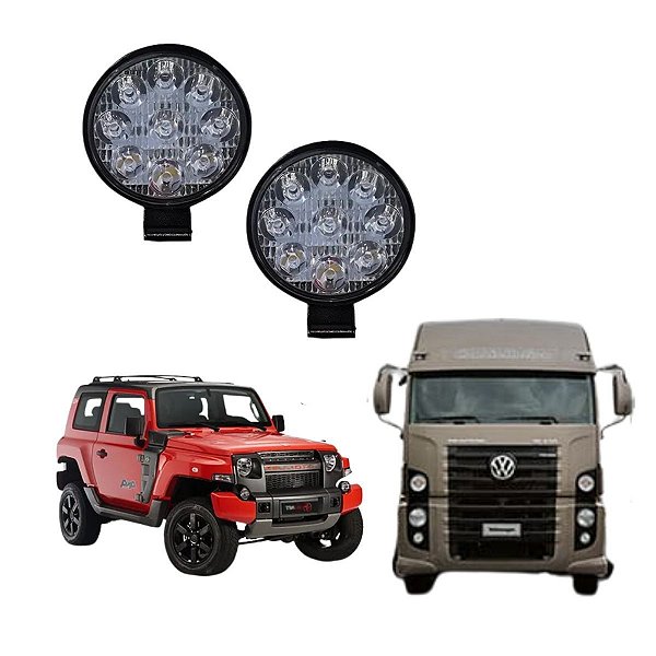 FAROL DE TRABALHO 9 LEDS 12/24V 9W REDONDO EDN C/2PÇS