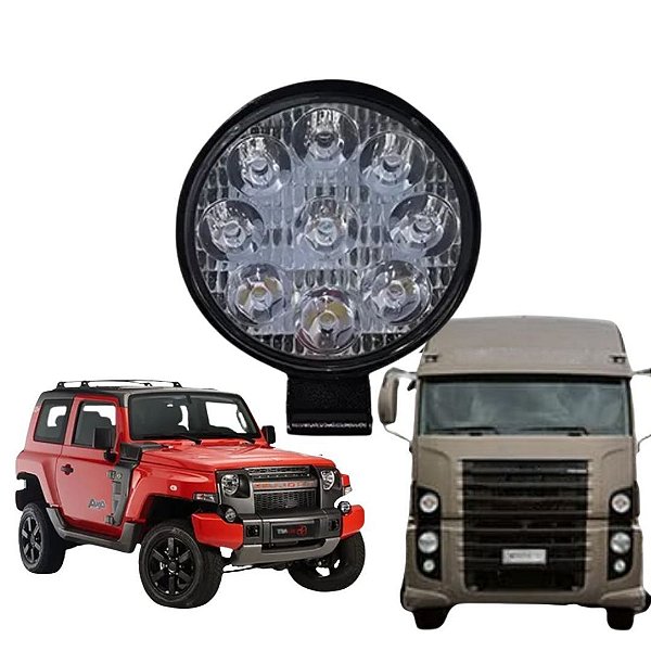 FAROL DE MILHA TRABALHO 9 LEDS 12/24V 9W REDONDO EDN