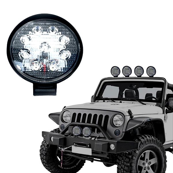 FAROL DE MILHA TRABALHO REDONDO 9 LEDS OFF ROAD  UNIVERSAL