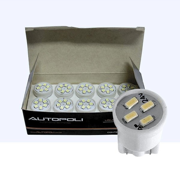 KIT 10UN LÂMPADA LED T10 24V AUTOPOLI 1,8W BRANCA 216 LUMENS