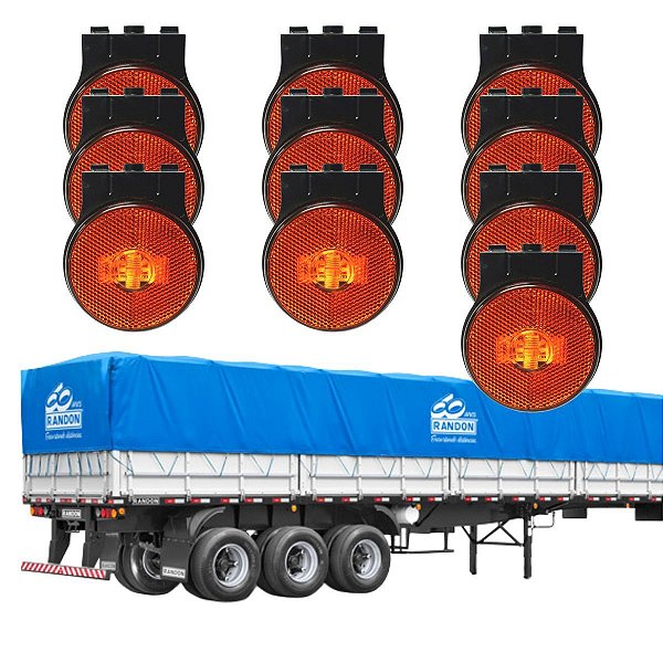 KIT 10 UN LANTERNA LATERAL 65MM RANDON BIVOLT C/ SUP AM EDN