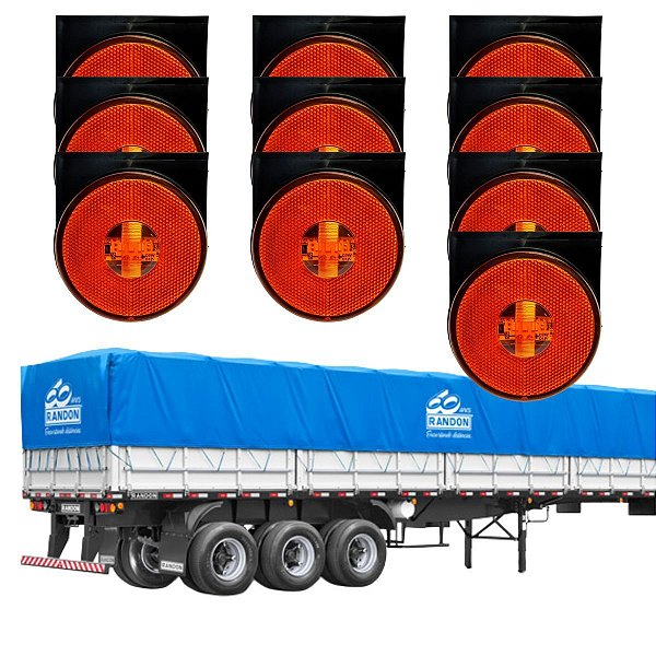 KIT 10 LANTERNA LATERAL 85MM RANDON BIVOLT C/ SUPORTE AM EDN