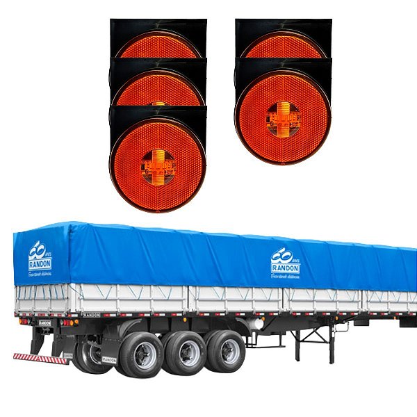 KIT 5 UN LANTERNA LATERAL 85MM CARRETA RANDON BIVOLT AMBAR