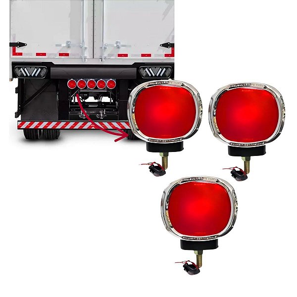 KIT 3U LANTERNA TRASEIRA VERMELHA C/SUPORTE CROMADO FOGUINHO