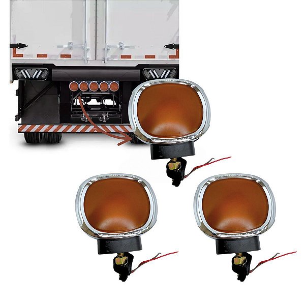 KIT 3 LANTERNA TRASEIRA PARA-CHOQUE UNIVERSAL AMBAR CROMADO