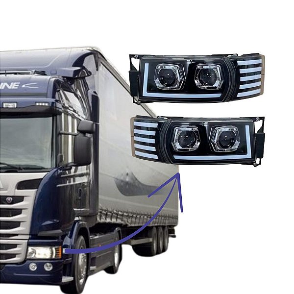 PAR FAROL PARA SCANIA SÉRIE 4/5 PGR FULL LED C/ PISCA E DRL