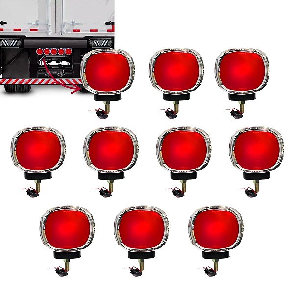 KIT 10 LANTERNA TRASEIRA VERMELHA C/SUPORTE CROMADO FOGUINHO