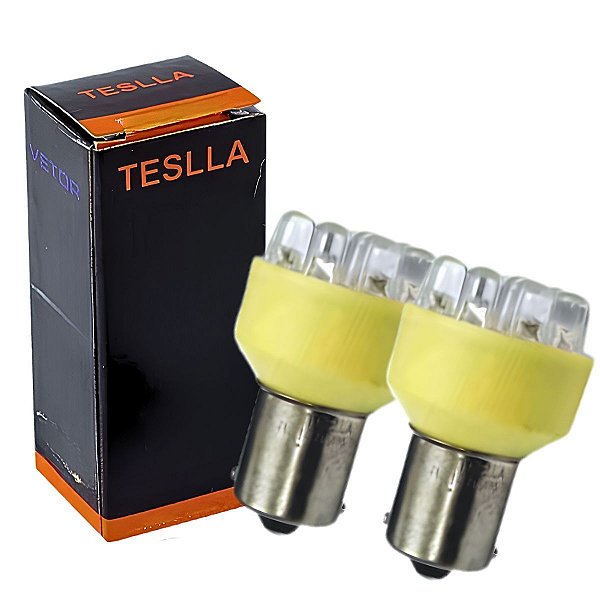 PAR LÂMPADA LED AUTOMOTIVA 24V AMARELA TESLLA 1W BA15S 1POLO