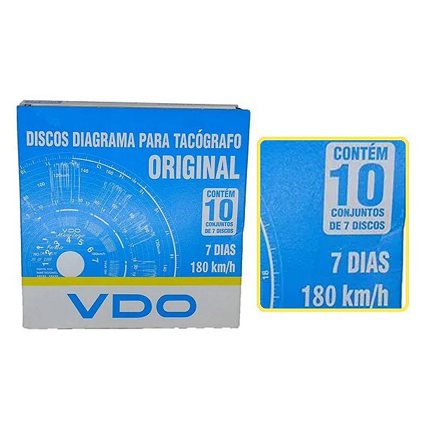 1 CAIXA DISCO TACOGRAFO SEMANAL 180 KM 7DIAS P/ CAMINHAO VDO