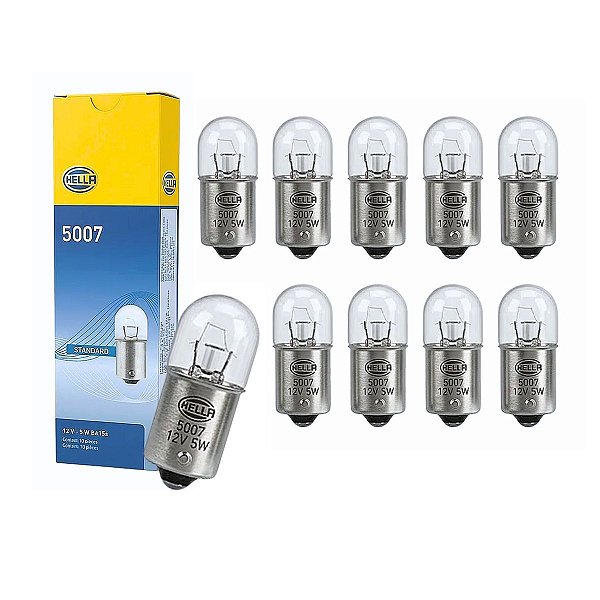 KIT 10 LAMPADAS LUZ DE POSIÇÃO 12V 5W STANDART BA15S HELLA