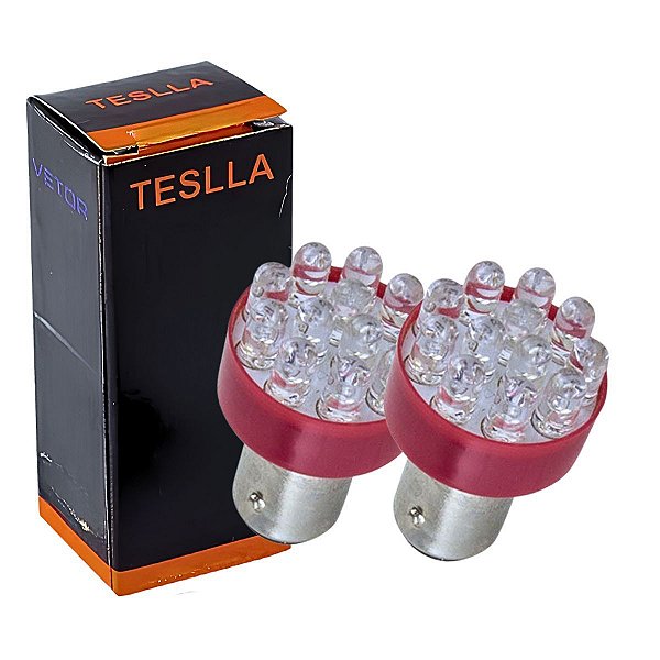 PAR LAMPADA AUTOMOTIVA TESLLA LED 24V VERMELHA RÉ FREIO PISCA
