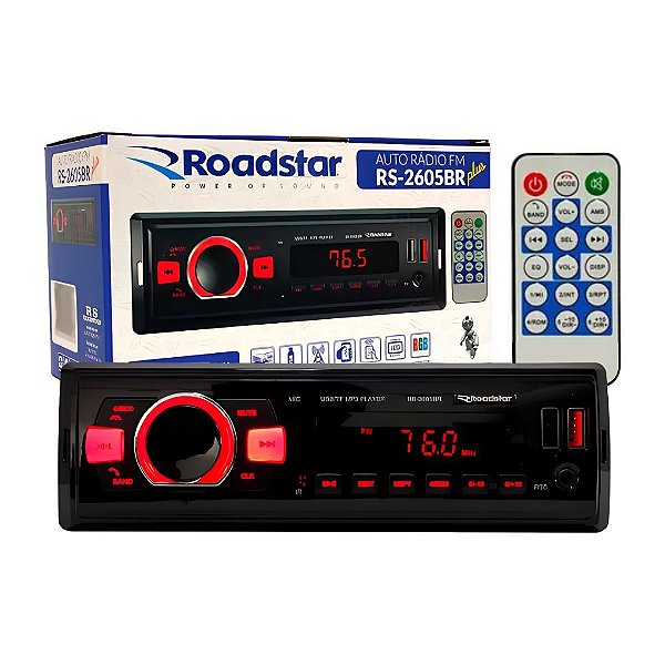 RADIO FM SOM AUTOMOTIVO COM BLUETOOTH  CONTROLE 12V ROADSTAR