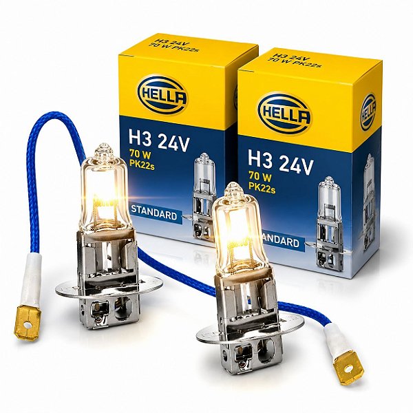 PAR LÂMPADA IODO H3 24V STANDARD BASE PK22S HELLA AUTOMOTIVA