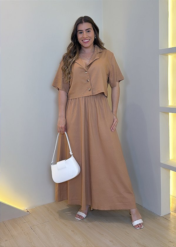 Conjunto Saia Linho - Caramelo