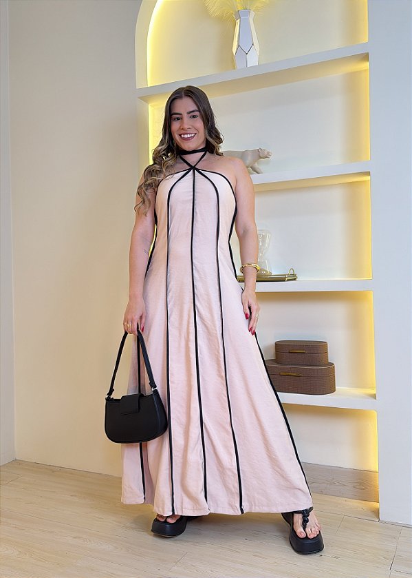 Vestido Frente Única Bicolor - Nude