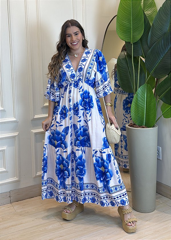 Vestido Manga V - Azul