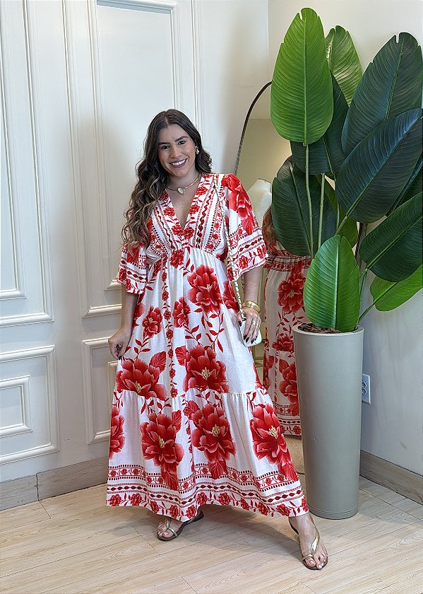 Vestido Manga V - Vermelho