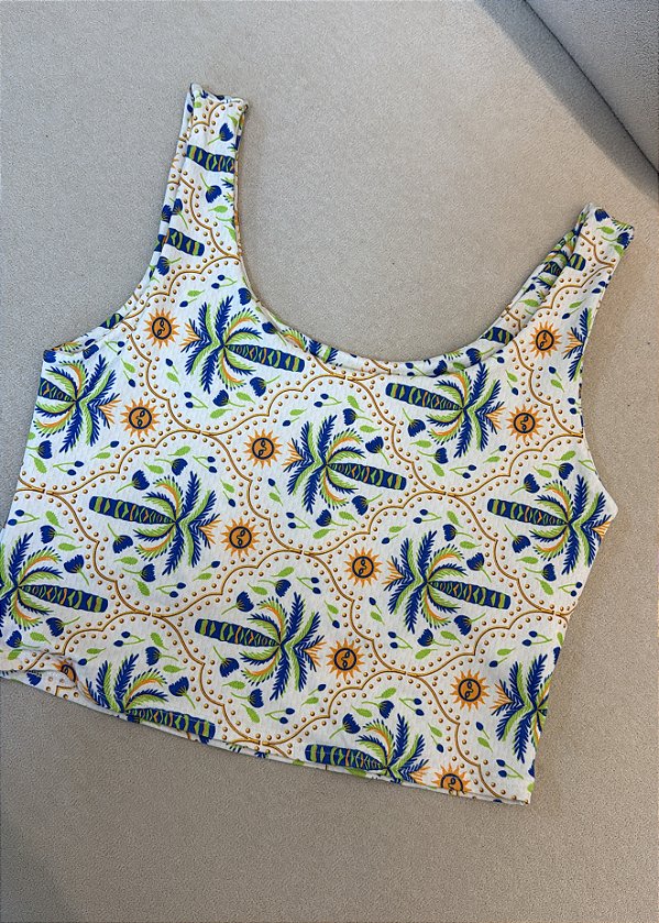 Cropped Feminino Dupla Face Estampa Tropical Coqueiro Verde em Poliester Conforto-e-Estilo-para-o-Verao