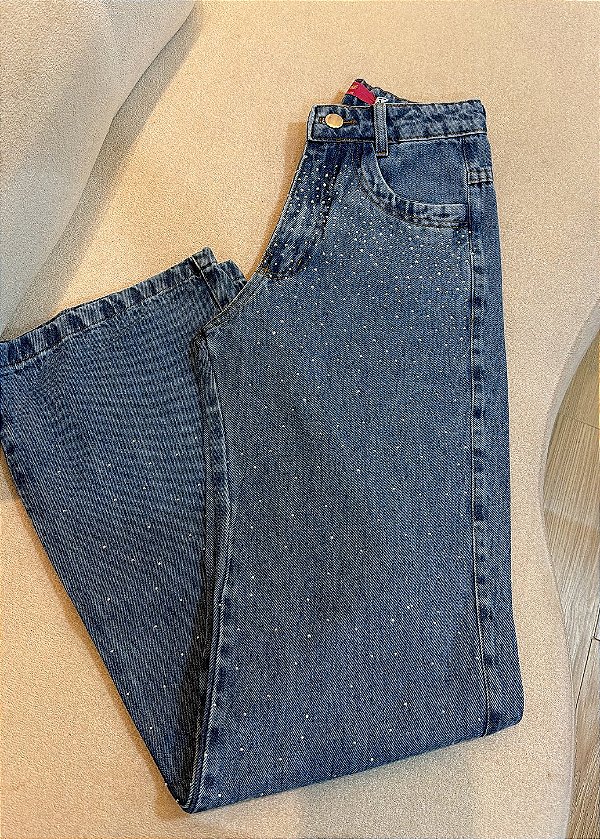 Calça Jeans Feminina Strass Cintura – Modelagem Reta