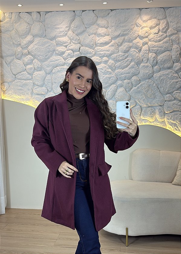 Casaco Feminino Alongado Vinho Lâ Batida