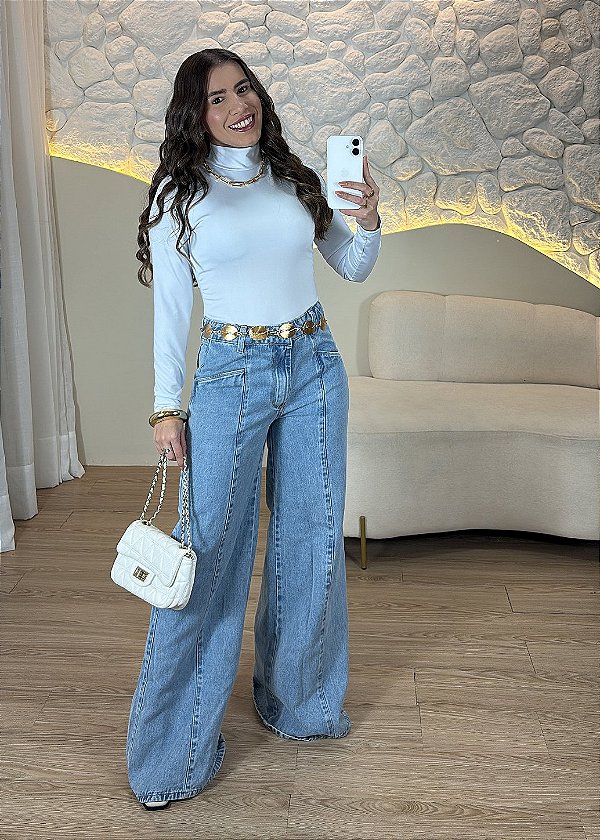 Calça Jeans Feminina Pantalona Clara– Modelagem Ampla