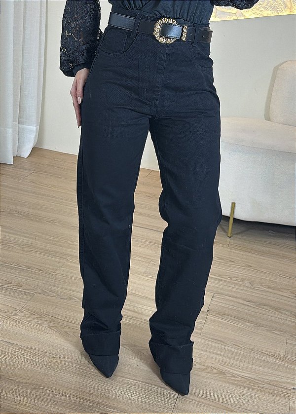 Calça Jeans Wide Leg Preta - 71437