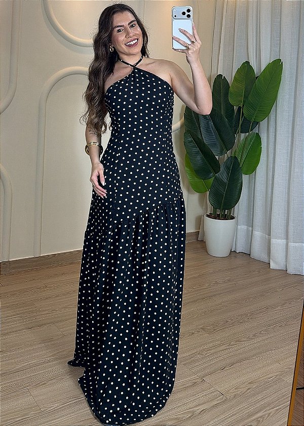 Vestido Poá Frente Única Assimetrico