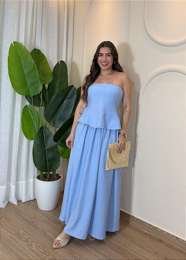Conjunto Feminino Marrant Saia e Blusa - Azul Bebê