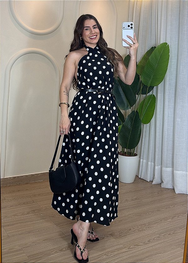Vestido Feminino Viscolinho Poa Frente Única - Preto